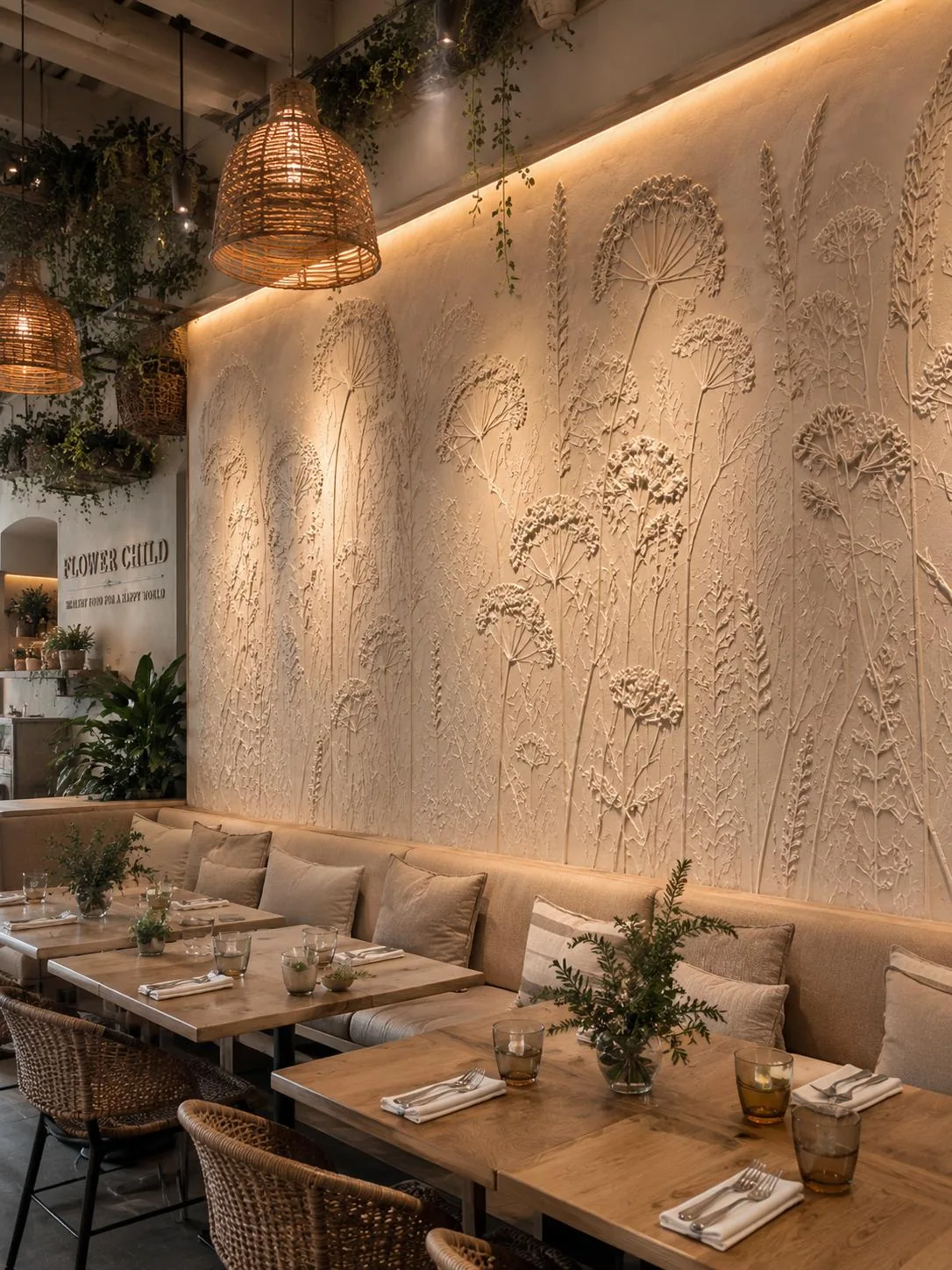 Restaurant with commercial botanical feature wall
